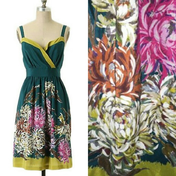 {Anthro} Maeve Green floral dress - Picture 2 of 3